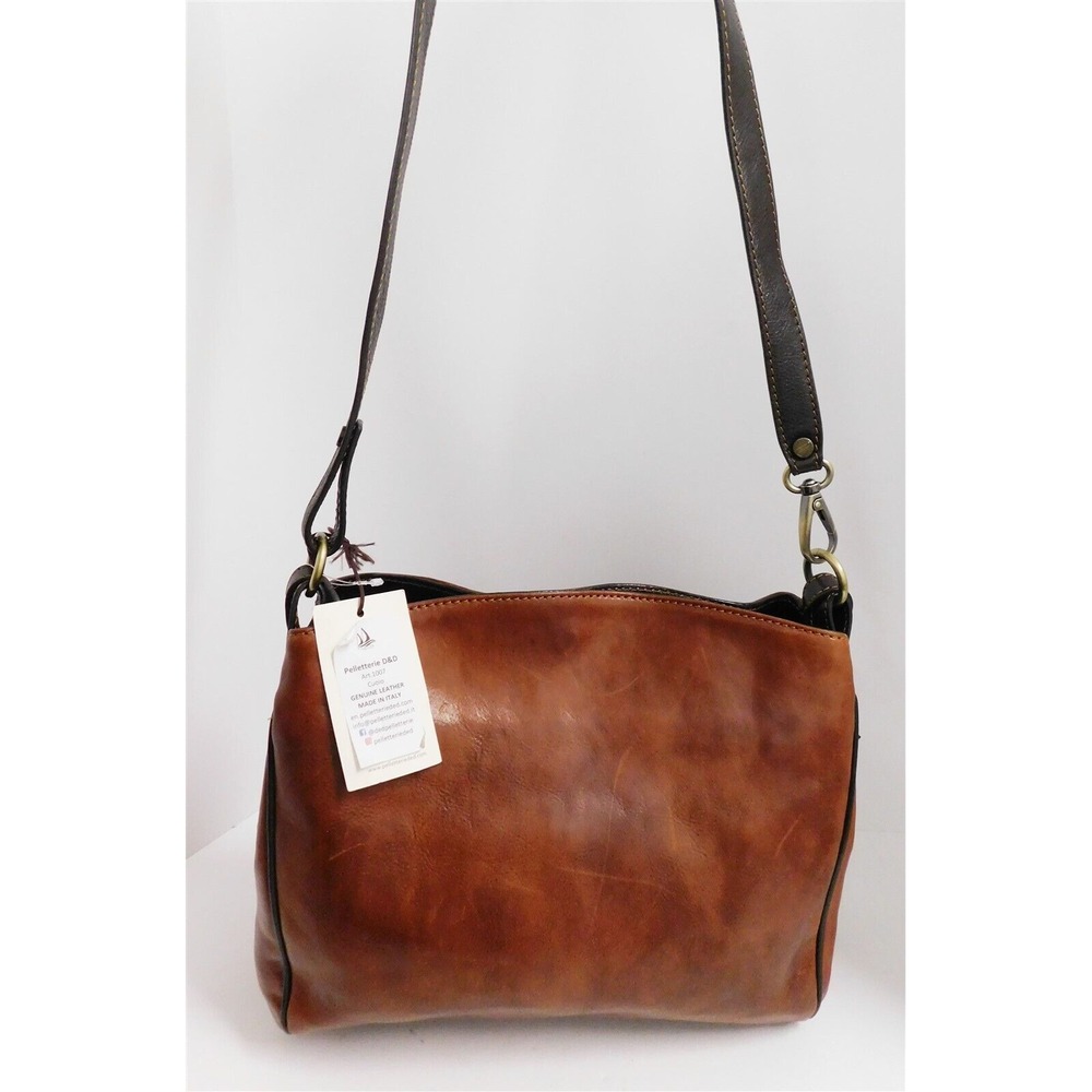 New‎ Firenze D&D Pelletterie Whiskey Brown Leather Crossbody Bag